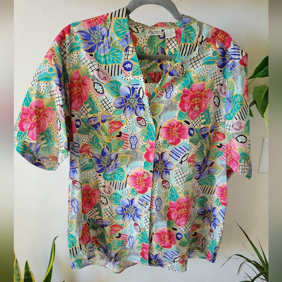 VTG Alison Craig Plus Size Bright Funky Floral Button-down Shirt Size 20 - Picture 5 of 5
